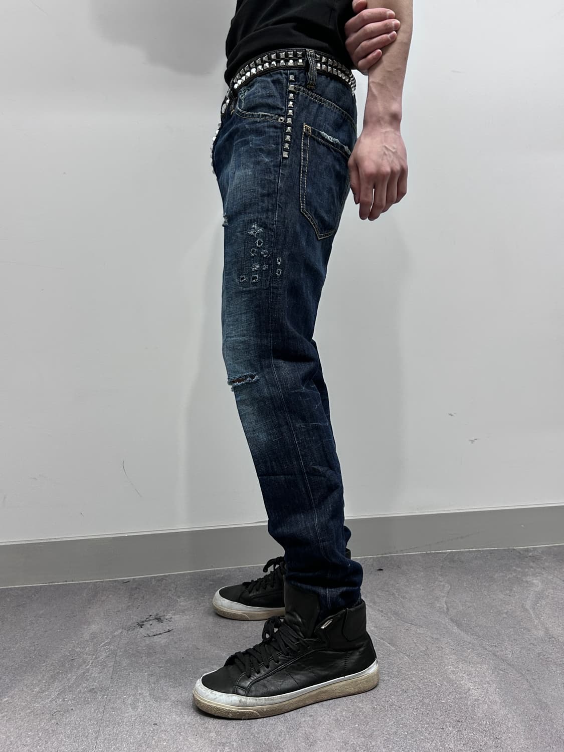 디스퀘어드 12ss 스터드 레더 벨트 데님 팬츠 상품이미지2