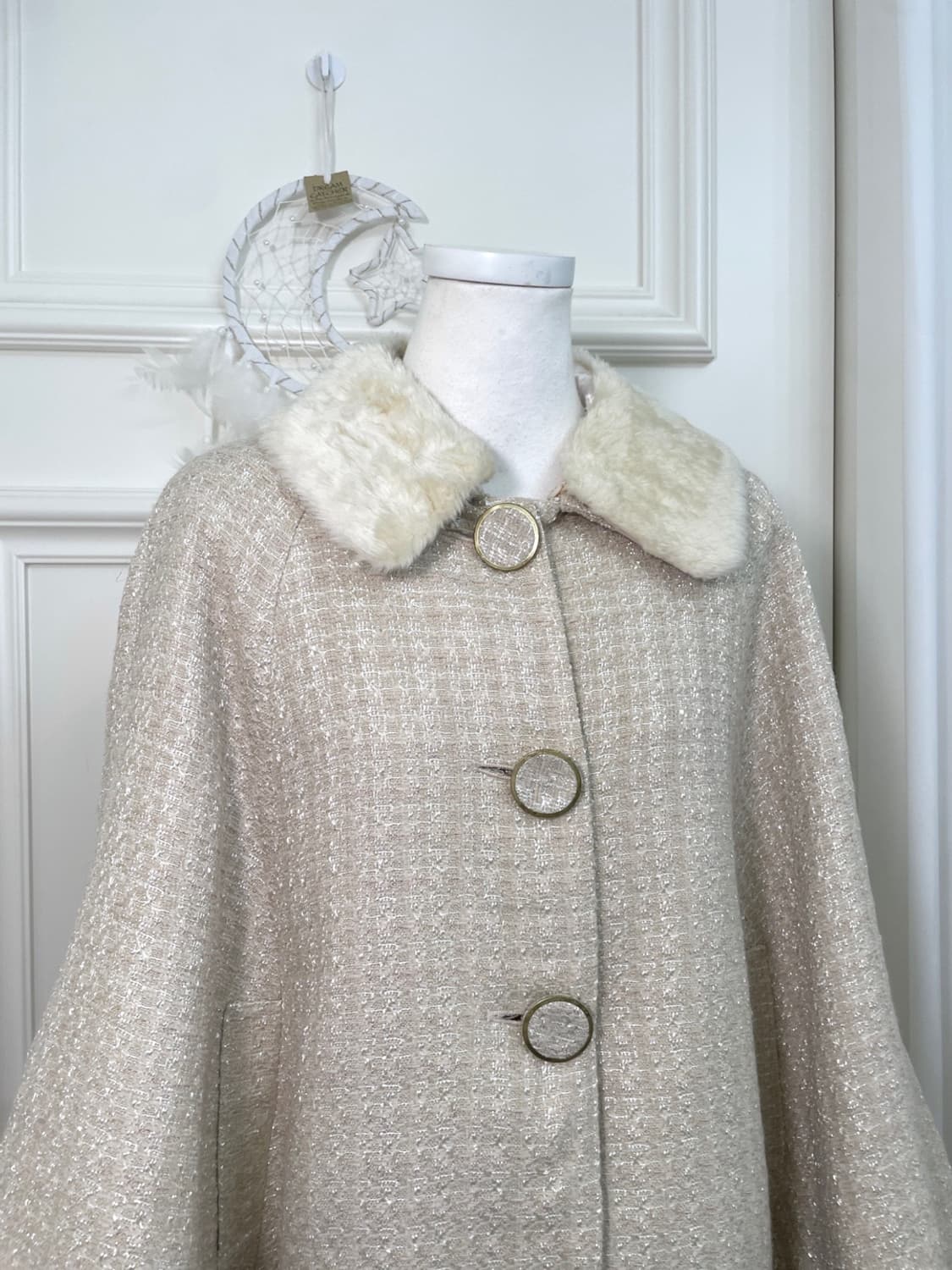pink ivory glitter tweed fur cape 상품이미지7