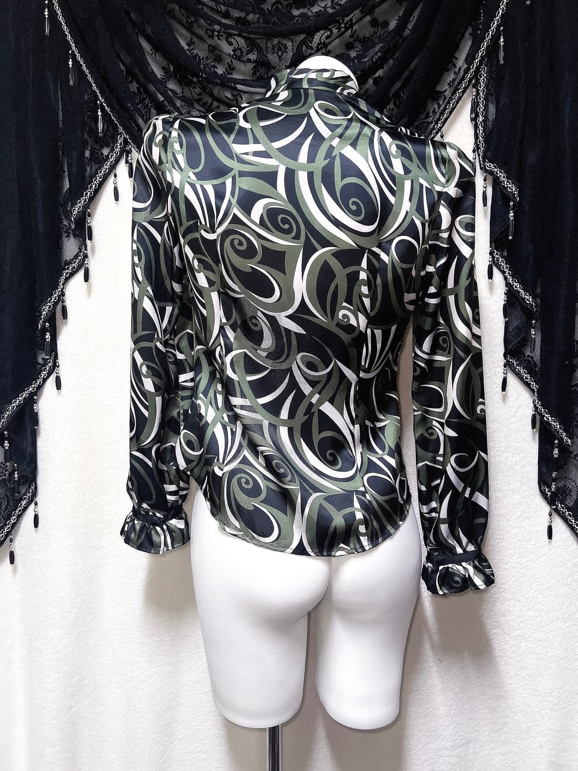 오네갸루 로맨틱고딕 고스펑크 기하학 패턴 새틴 블라우스 셔츠 오리엔탈 상품이미지7