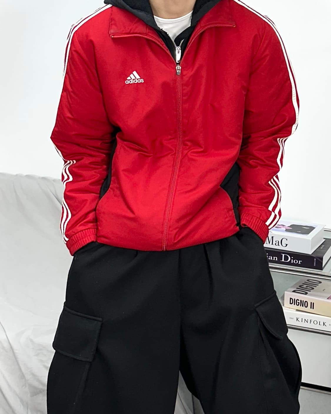아디다스 올드스쿨 레드 블랙 바람막이 점퍼 M 상품이미지1