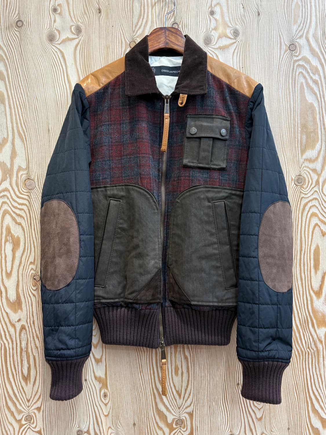 디스퀘어드2 레더배색 타탄체크 퀼팅 블루종  상품이미지1