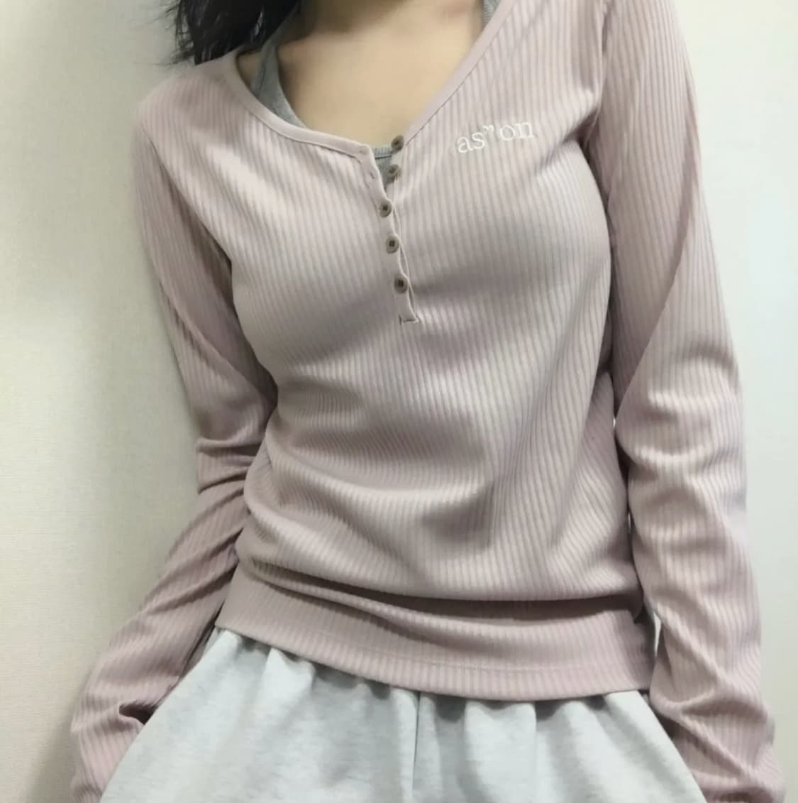 애즈온 WISH RIBBED BUTTON TEE / PINK 상품이미지2