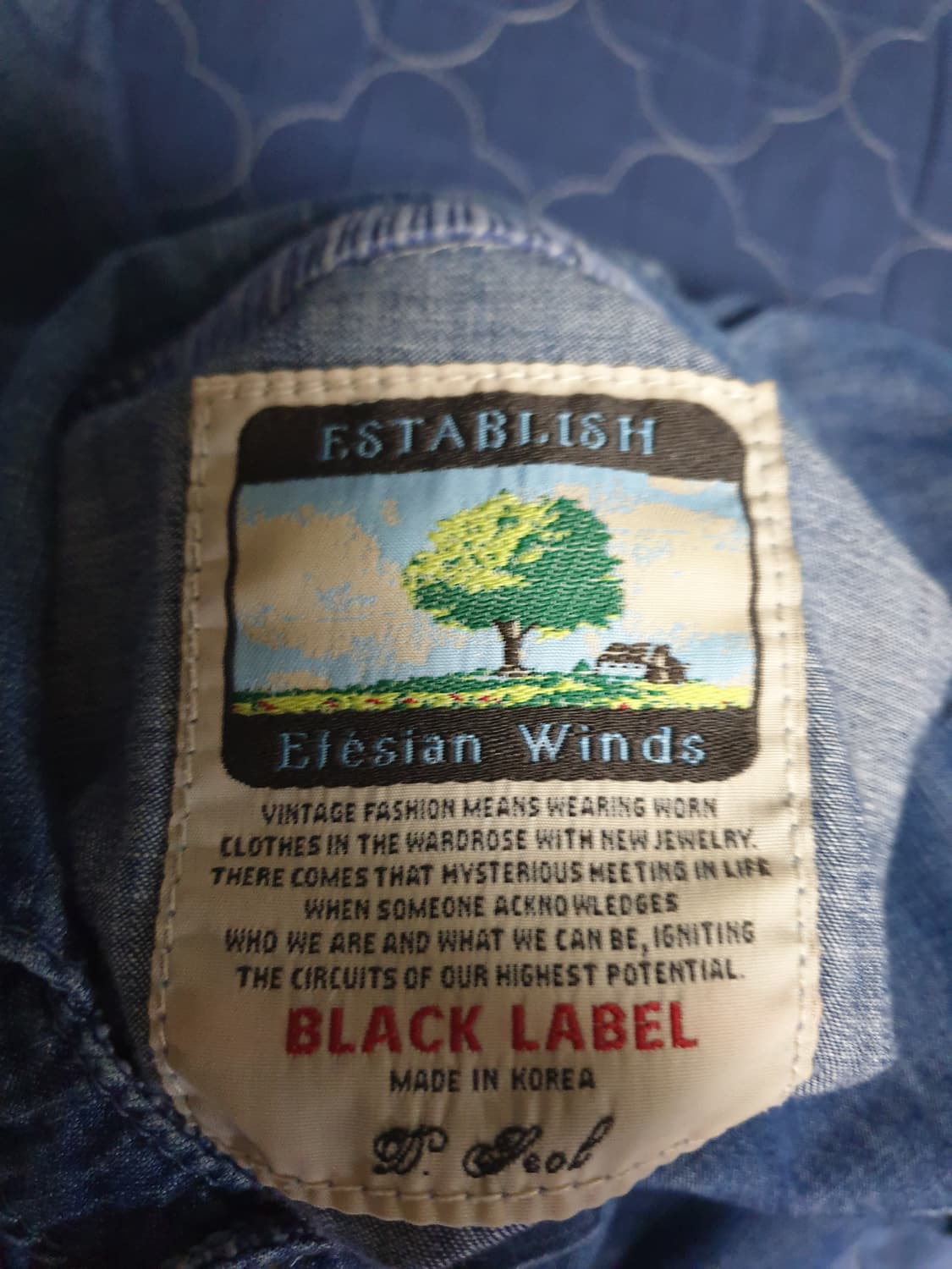 ESTABLISH 블랙라벨 헨리넥 숏카라 빈티지 생지 데님 긴팔셔츠(L) 상품이미지5