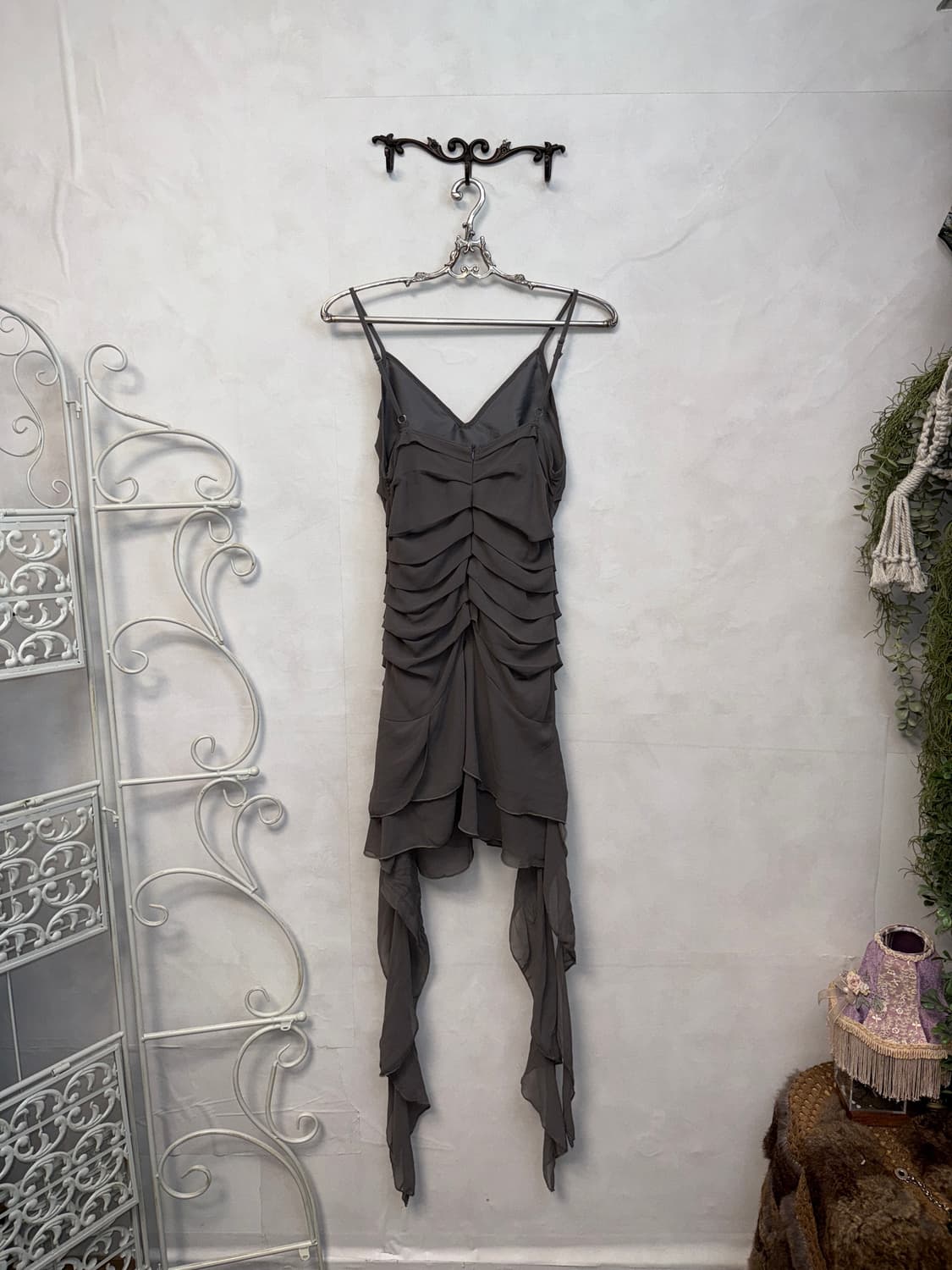 Gray fairy shirring lace unbalanced ops 상품이미지4