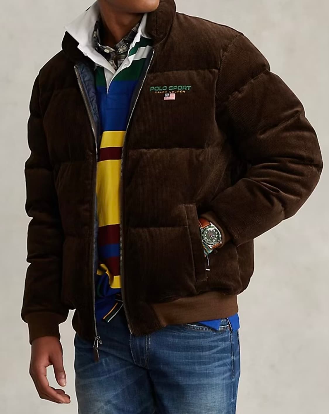 폴로 랄프로렌 코듀로이 패딩 브라운 XL 상품이미지1