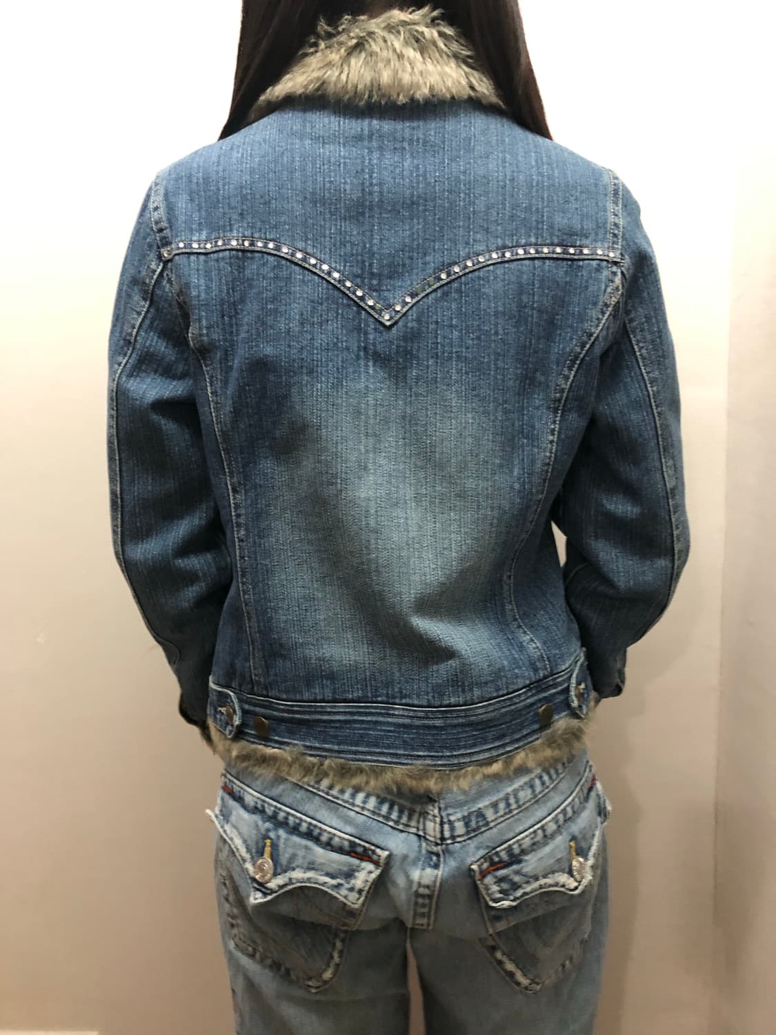 빈티지 데님 큐빅 퍼 자켓 상품이미지9