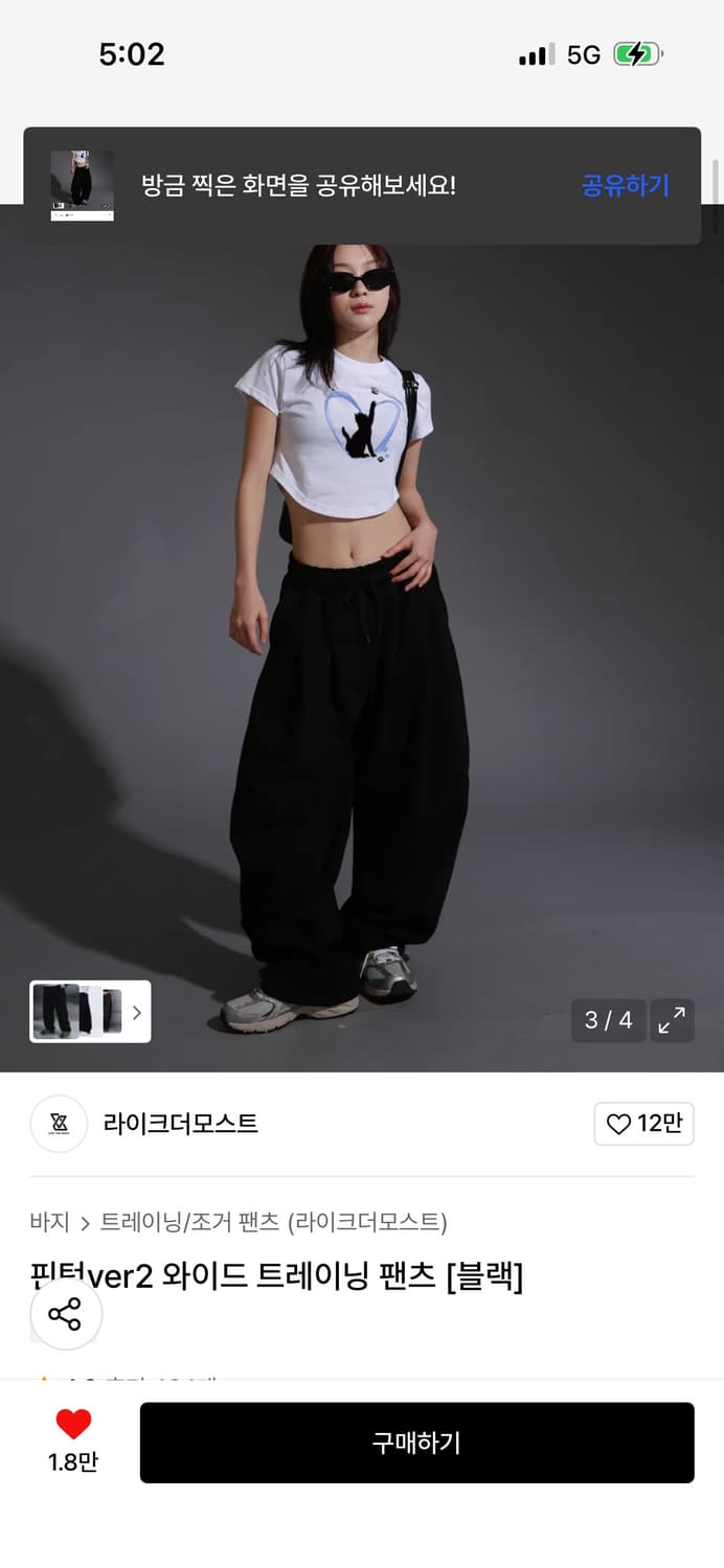 라이크더모스트 와이드 트레이닝팬츠 블랙L 상품이미지2