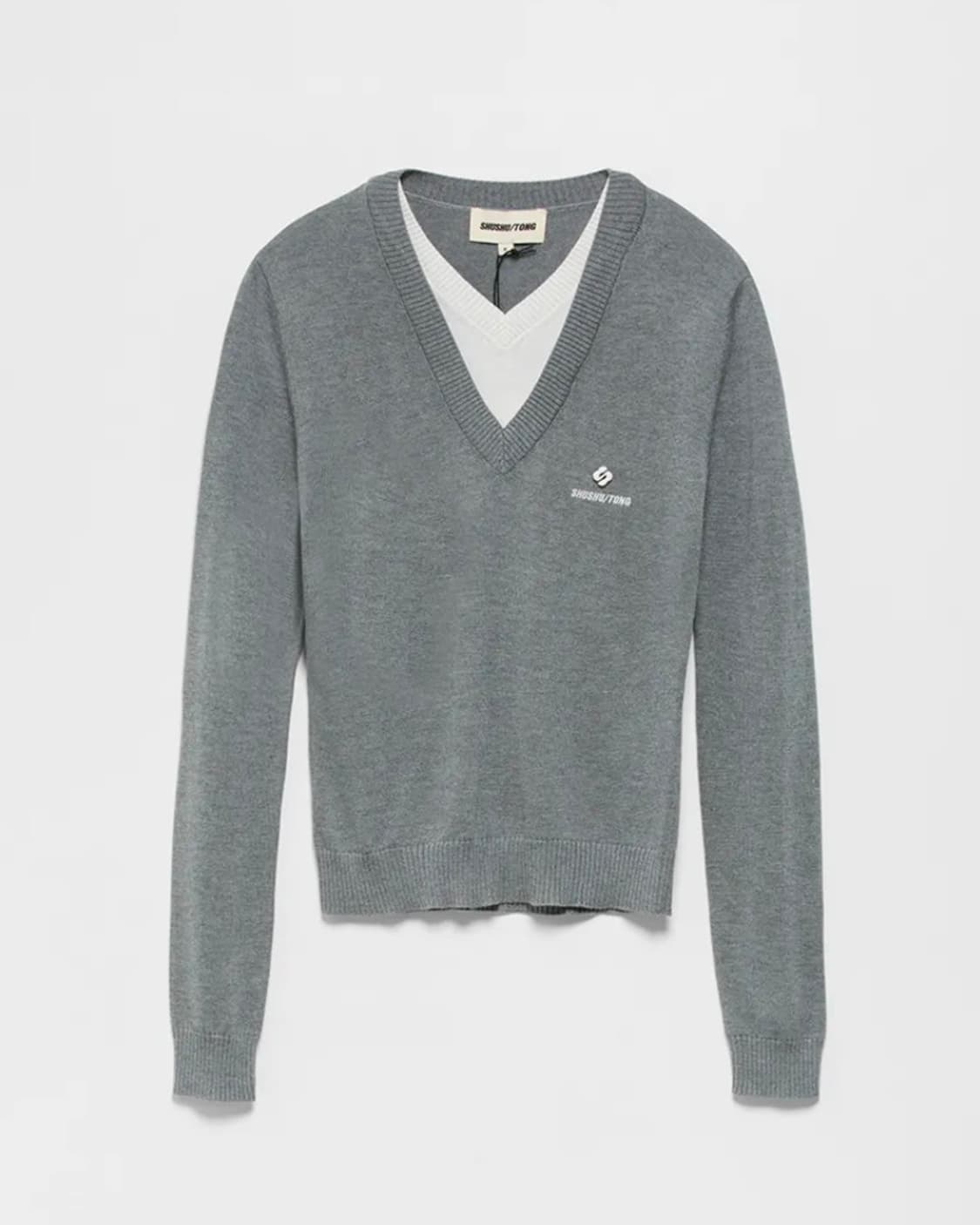 슈슈통 패치워크 브이넥 니트탑 그레이 사이즈 6 상품이미지1
