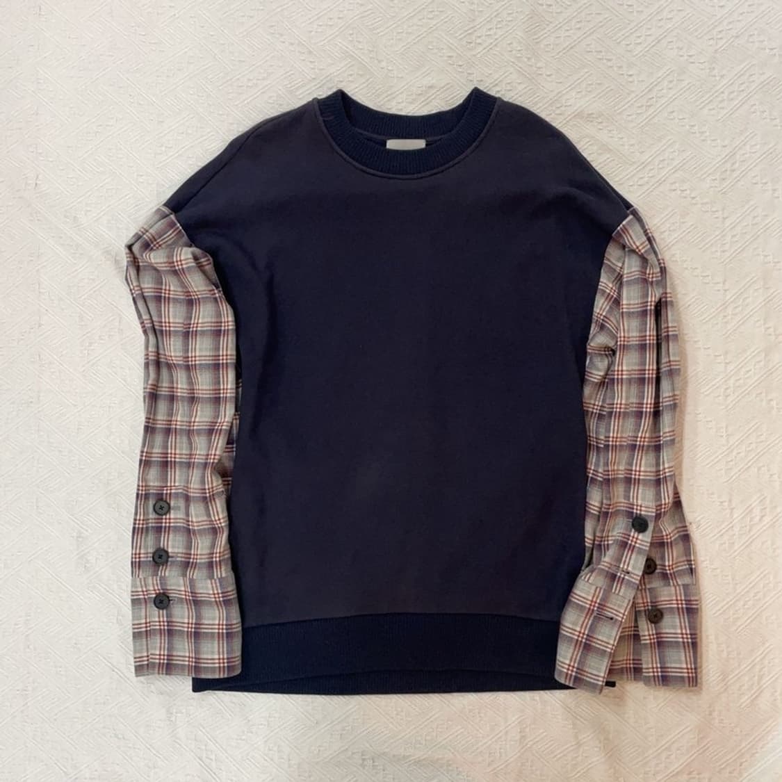 [105] 솔리드옴므 체크 셔츠 레이어드 맨투맨 상품이미지1