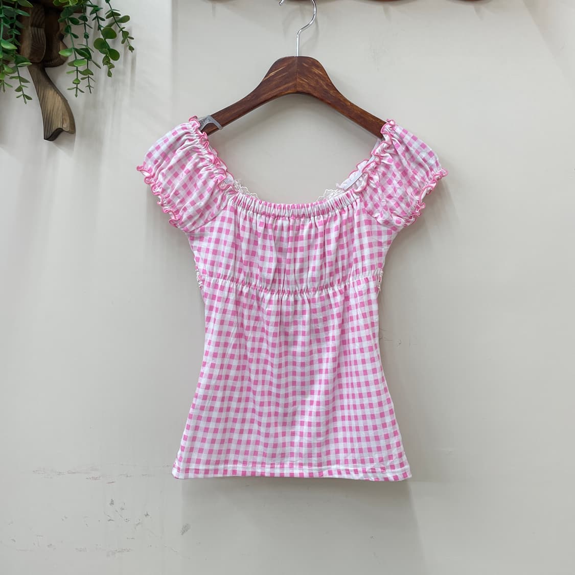 Tralala 트랄라라 핑크 체크 탑 상품이미지2