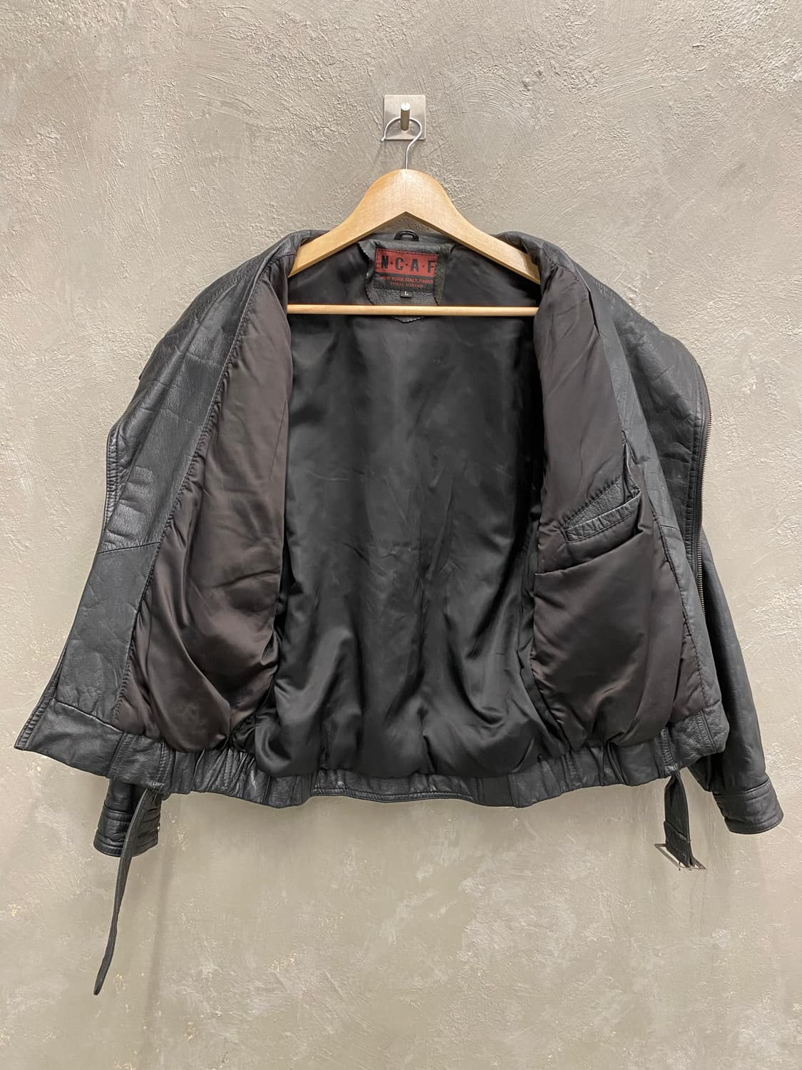 [L] 90s NCAF 빈티지 블랙 리얼레더 라이더 자켓 상품이미지5