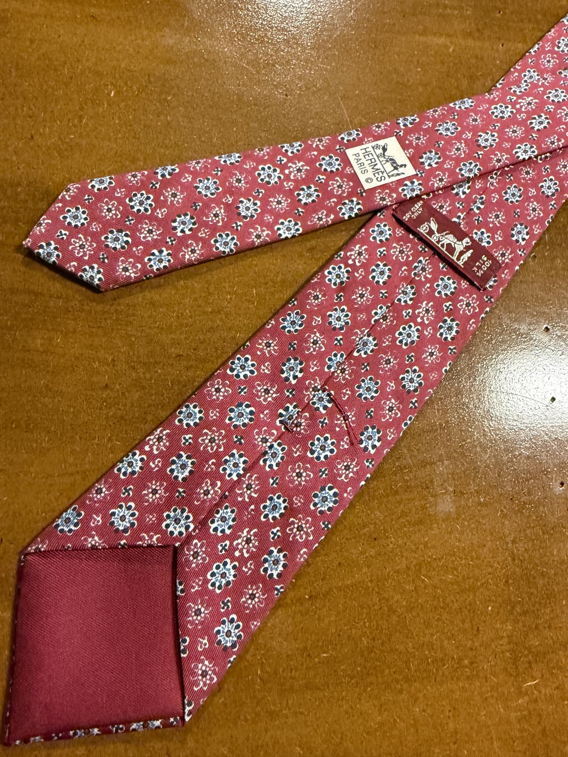 에르메스 플라워 잔패턴 실크 넥타이 버건디 상품이미지2