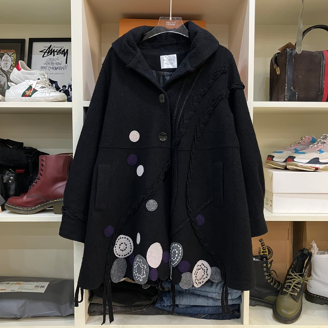 VTG 도트 울코트 M~L 상품이미지1