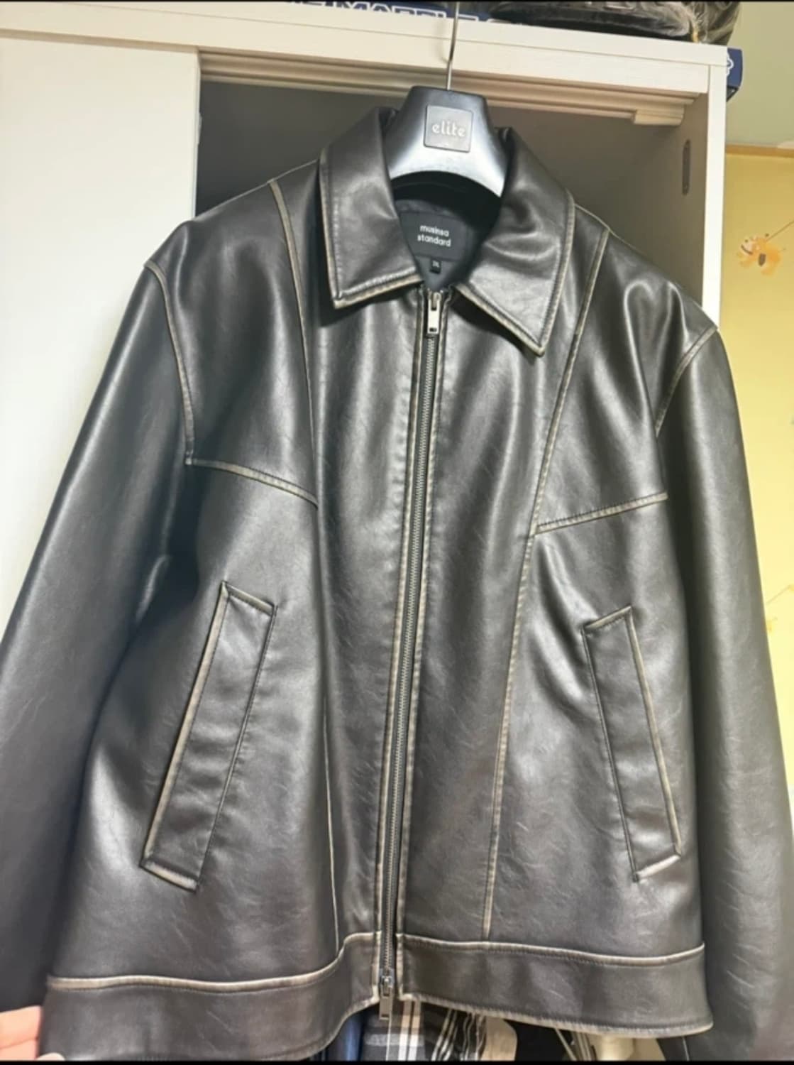 무신사스탠다드 페이디드 신세틱 레더 싱글 재킷 [블랙] 2XL xxl 상품이미지2