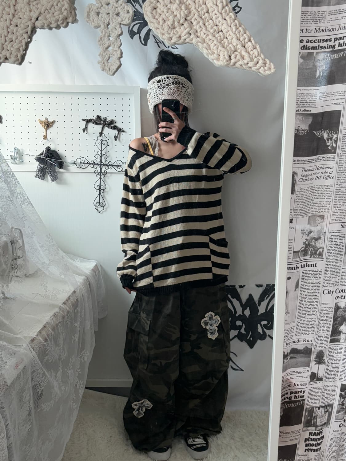 striped pocket loose fit knit 상품이미지1