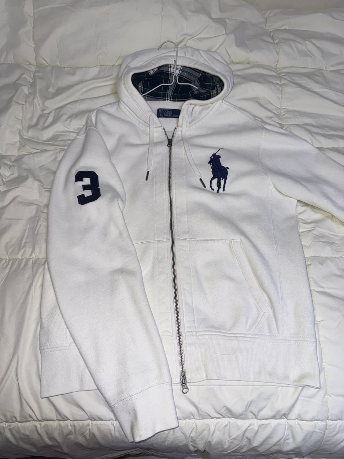 폴로 빅포니 화이트 체크 후드집업 상품이미지1