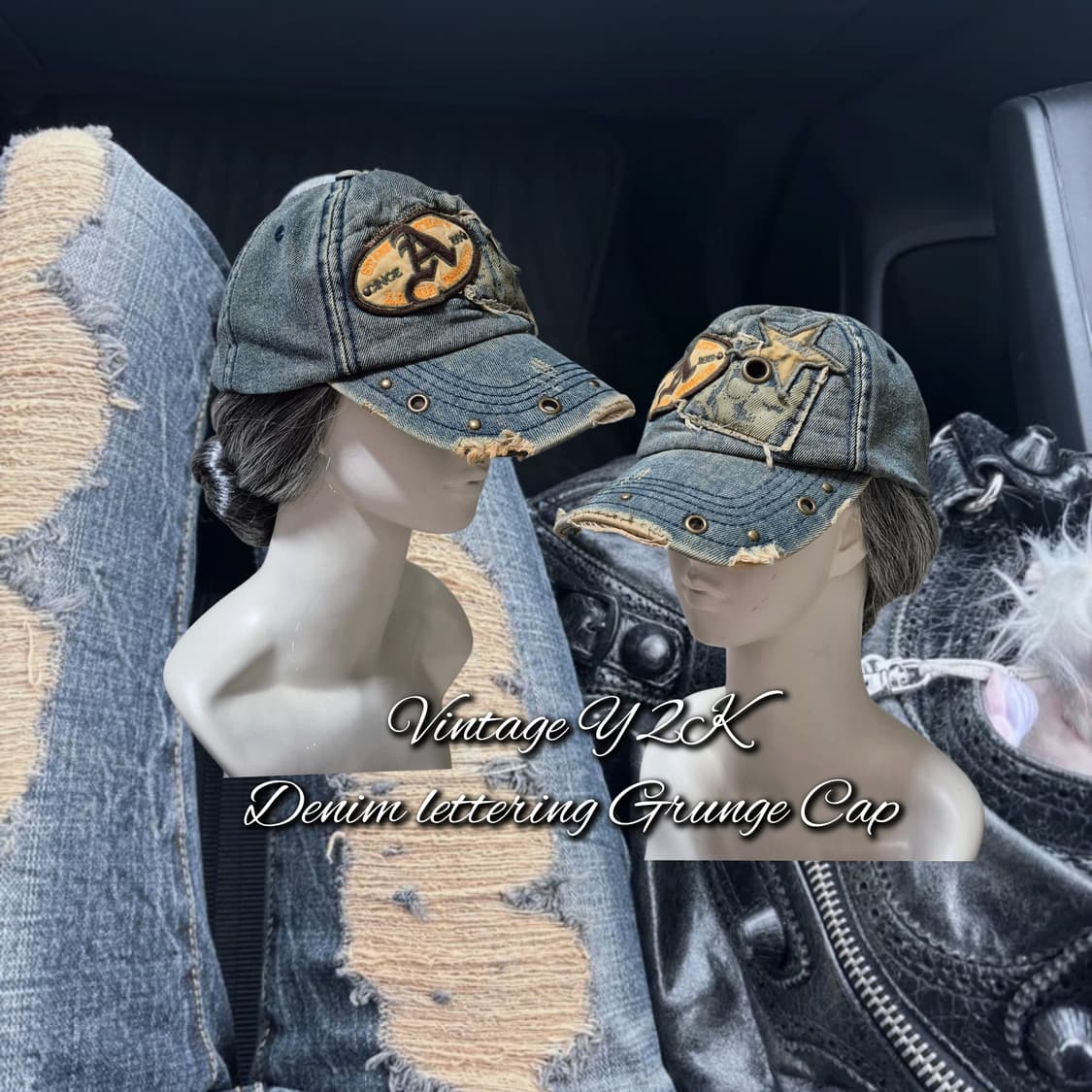 Vintage Y2K Denim lettering Grunge Cap 상품이미지1