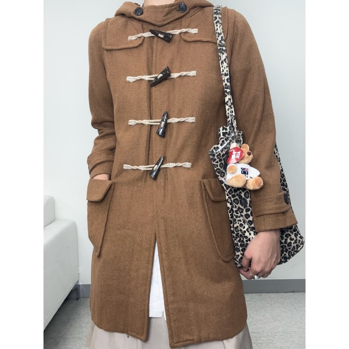 빈티지 브라운 후드 더플 코트 상품이미지1