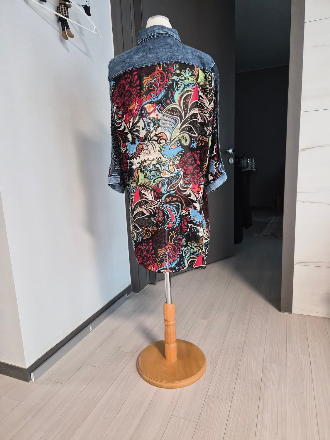 에스닉 페이즐리 데님 믹스 롱 셔츠 원피스 상품이미지6