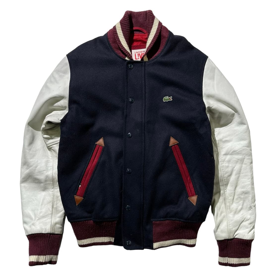 라코스테 LIVE 라이브 레더 슬리브 바시티 자켓 상품이미지1