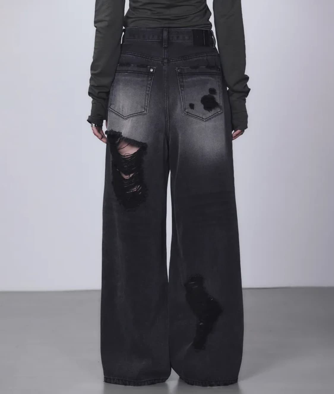 스크래치 데미지 데님 팬츠 블랙 상품이미지3