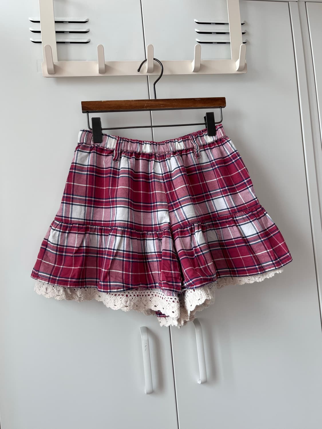 Colza 체크 레이스 레이어드 큐롯 팬츠 반바지 상품이미지6