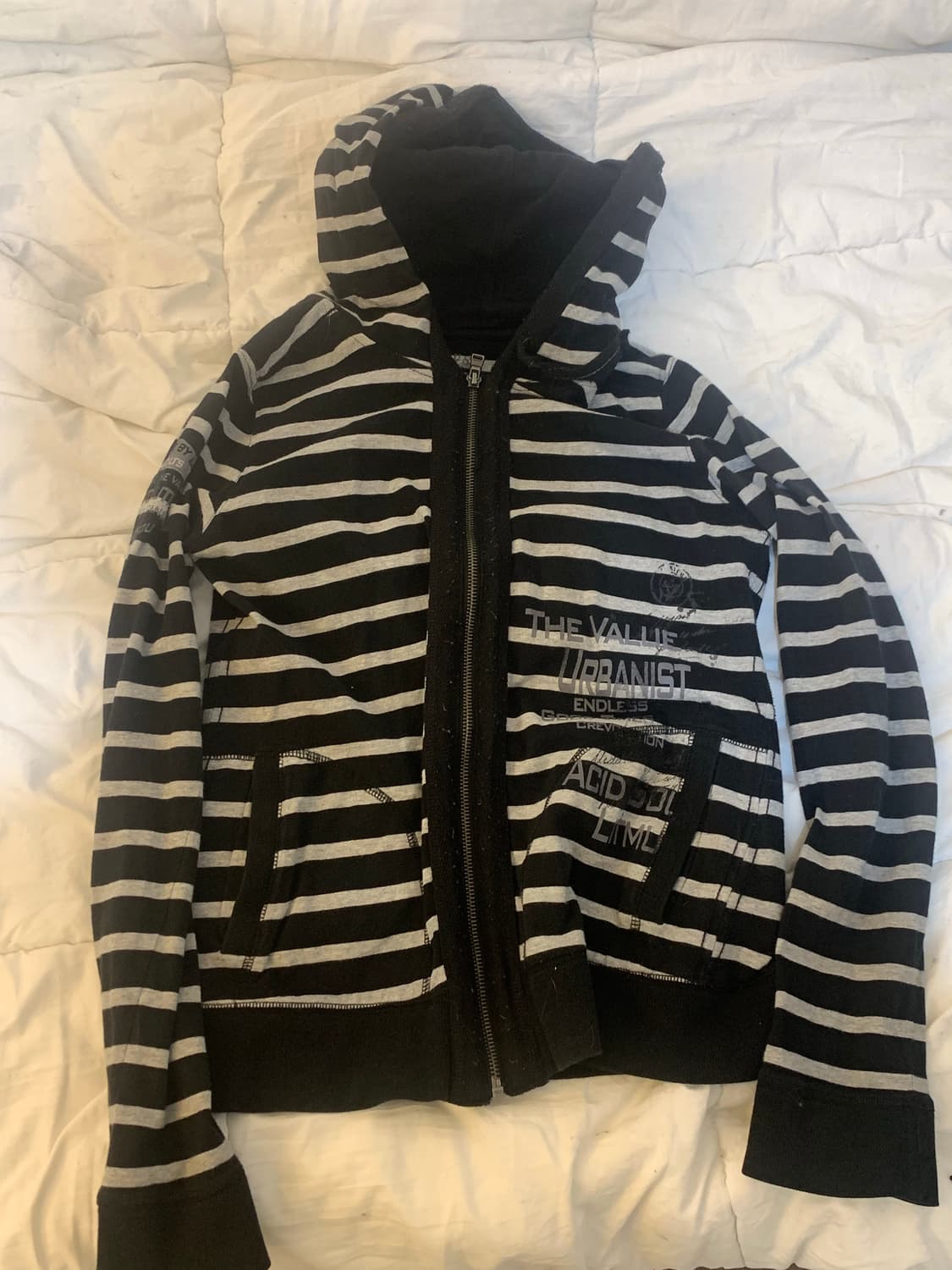 후드집업 단가라 줄무늬 블랙 앤 그레이 상품이미지1