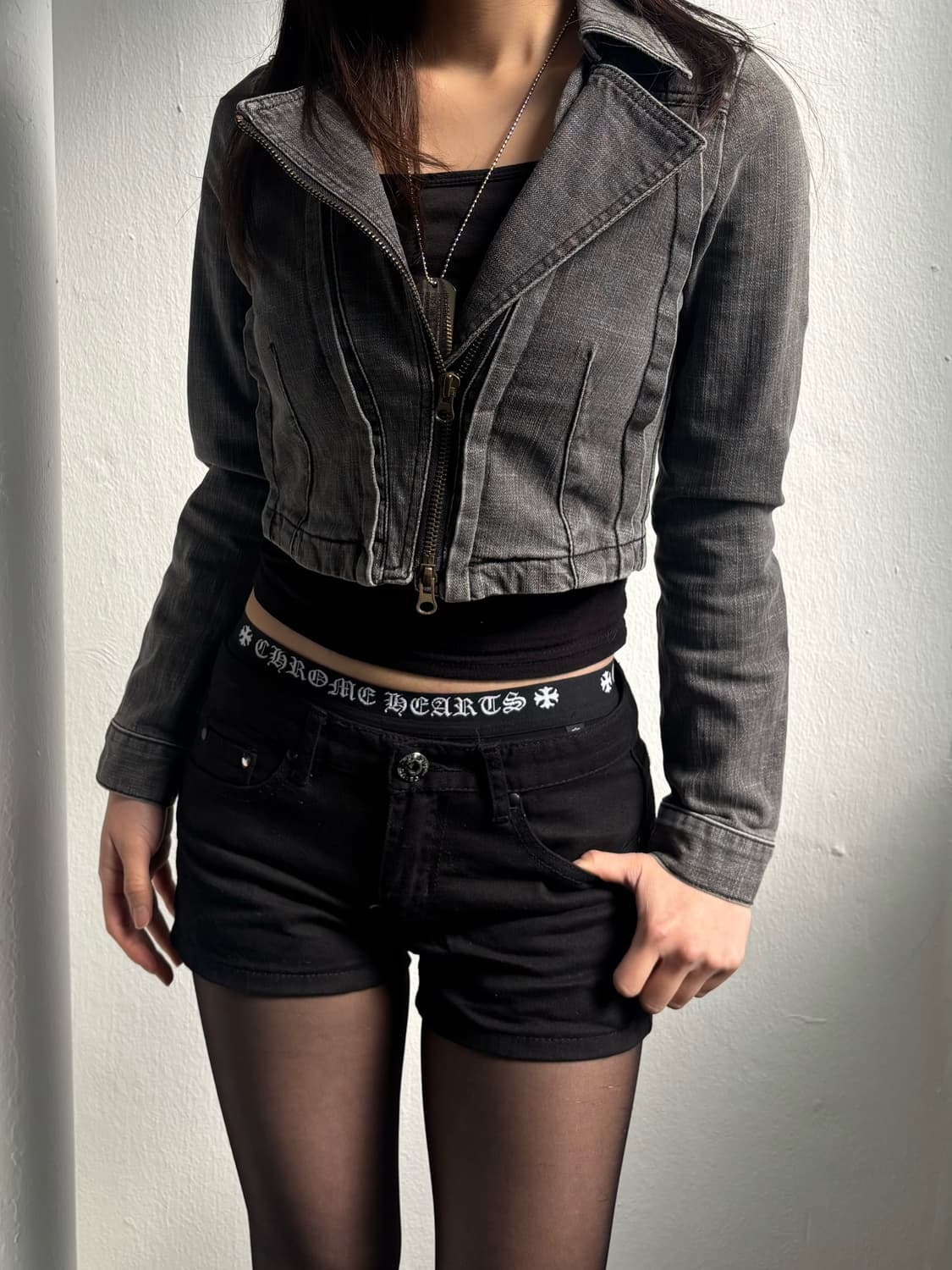 Vintage Denim Crop Zip-Up Jacket 상품이미지1