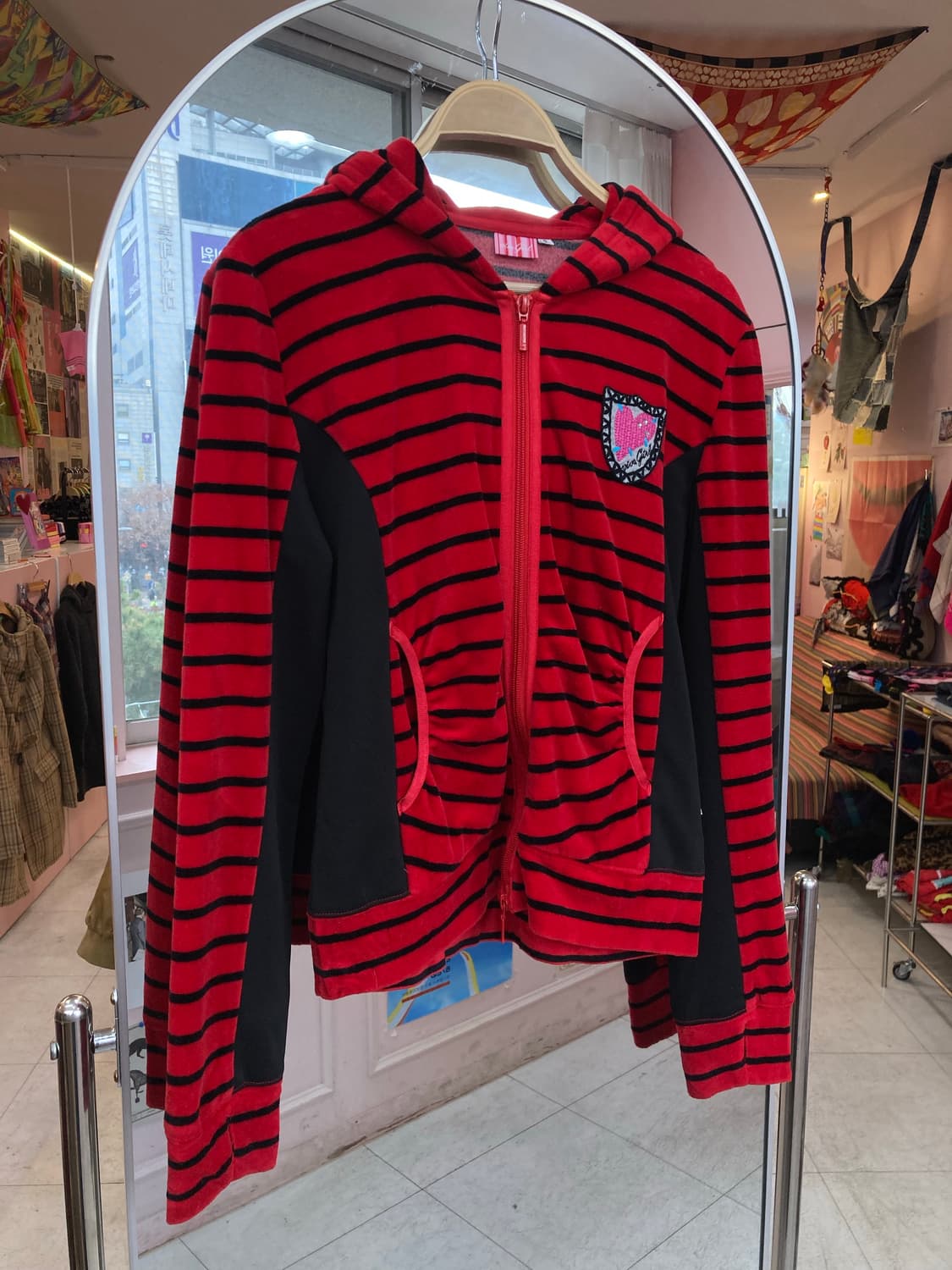 레드 스트라이프 큐티 후드집업 상품이미지1