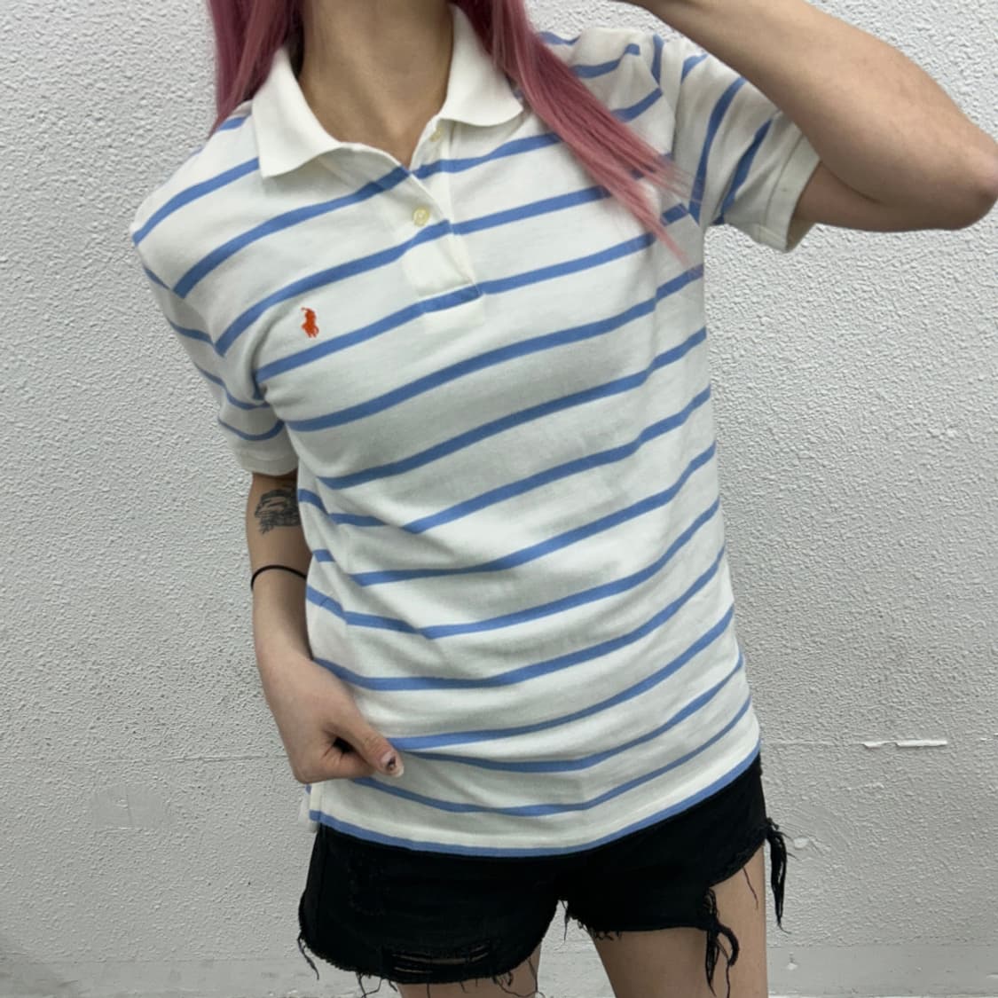 폴로 랄프로렌 오렌지포니 소라맛 단가라 화이트 셔츠 L 상품이미지1