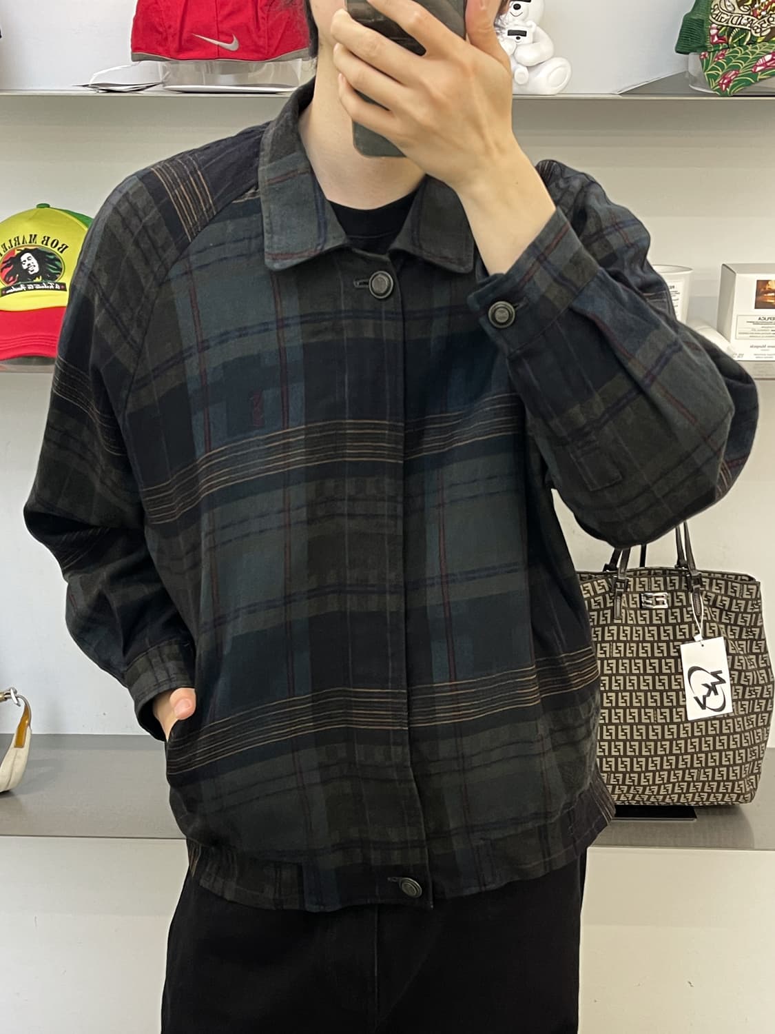 입생로랑 90s ysl 로고 체크 블루종 상품이미지1
