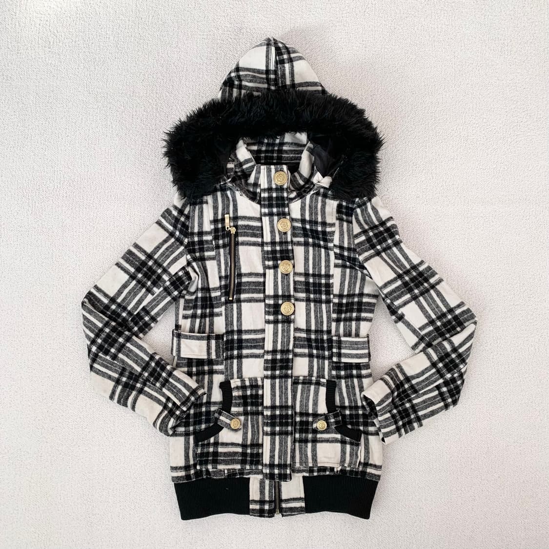 오레오맛 블랙화이트 갸루 퍼 자켓 상품이미지1