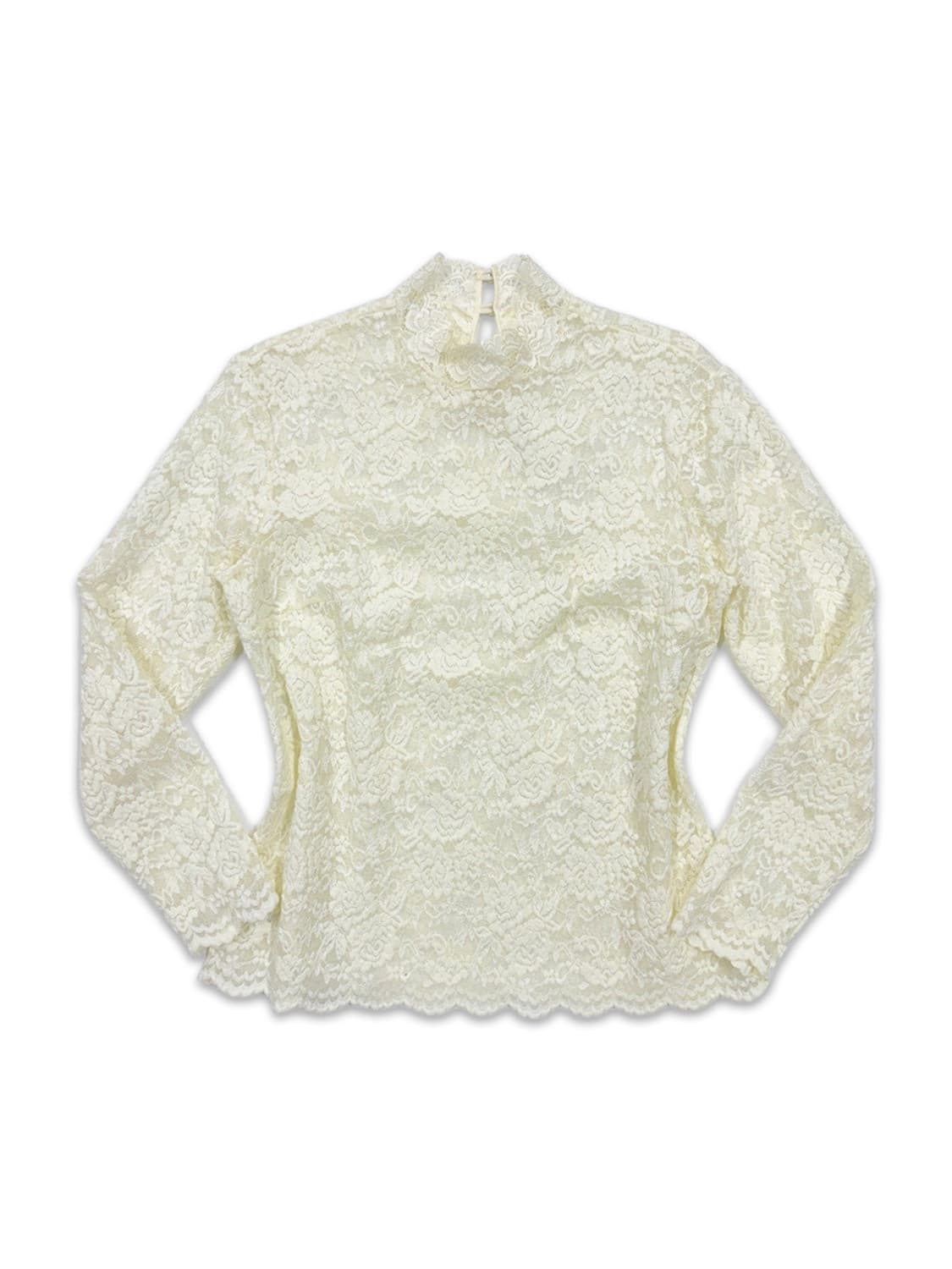 빈티지 아이보리 시스루 레이스 레이어드 긴팔티 상품이미지1