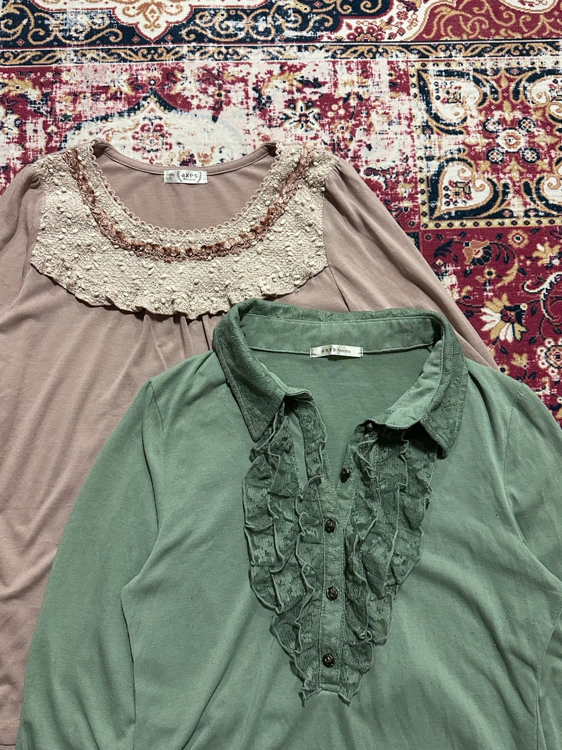 액시즈팜 뮤트 핑크 / 뮤트 카키 카라 롱슬리브리스 상품이미지1