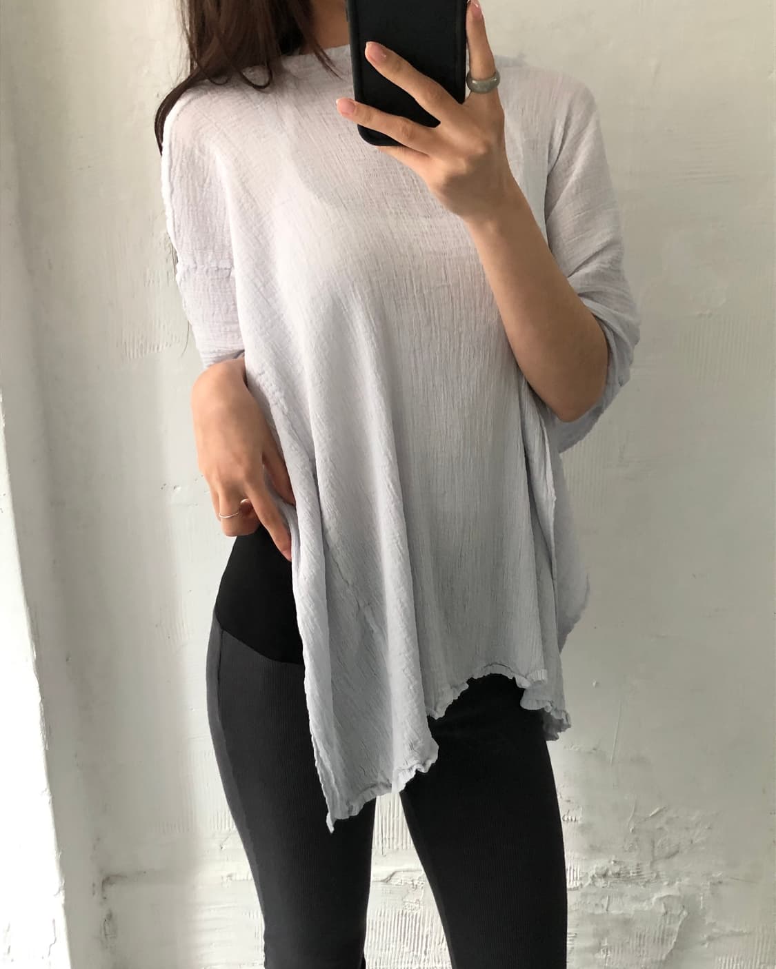 이세이미야케 연하늘 보트넥 플리츠 옆단추 티셔츠 상품이미지3