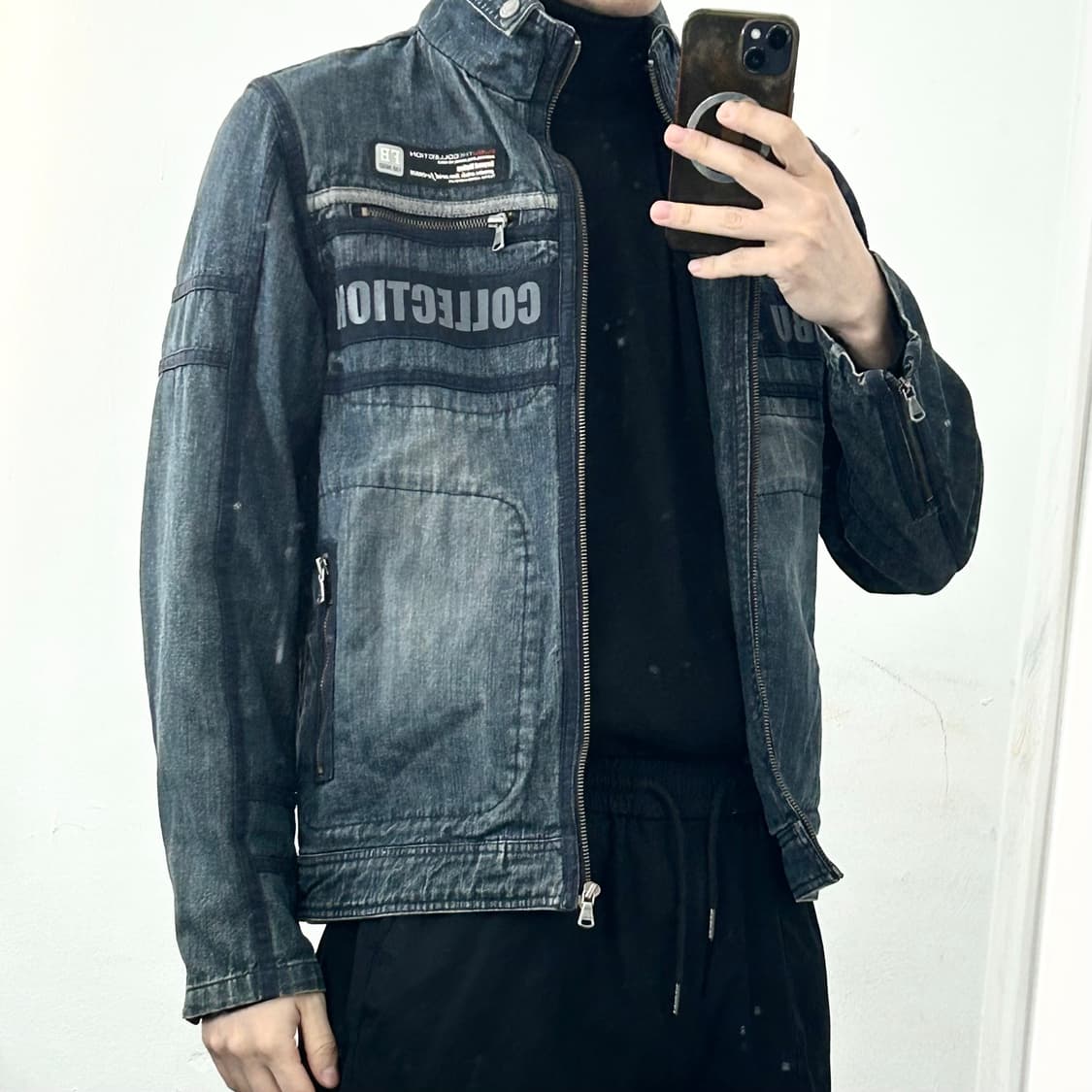 후부 레이싱 데님 바이커 자켓 상품이미지3