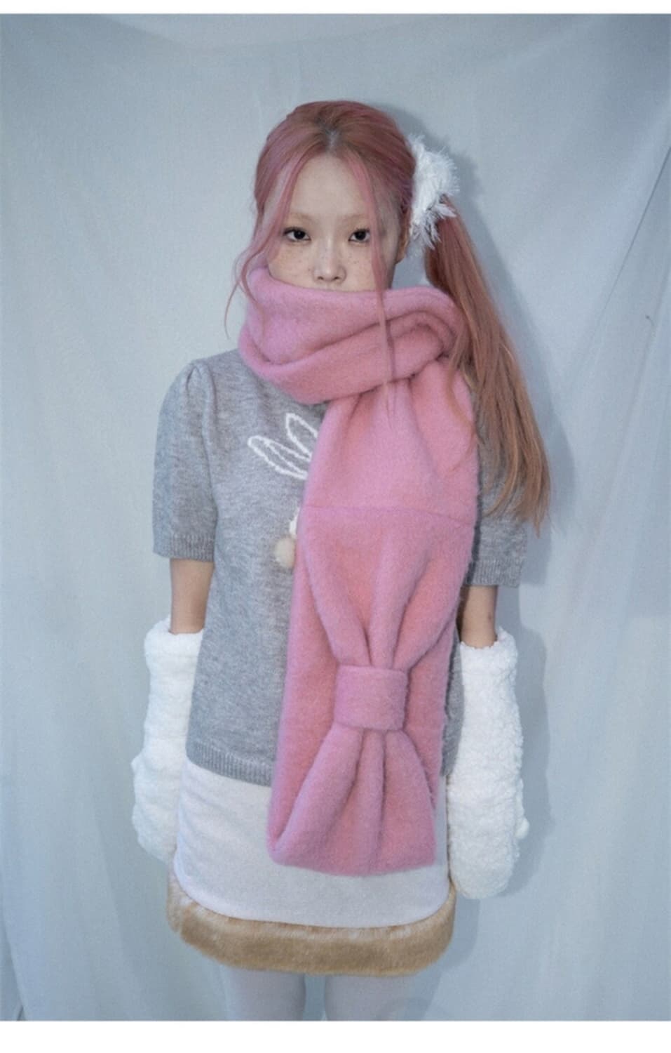 핀쿠노마루 ribbon muffler_fairy redpink 새상품 상품이미지2