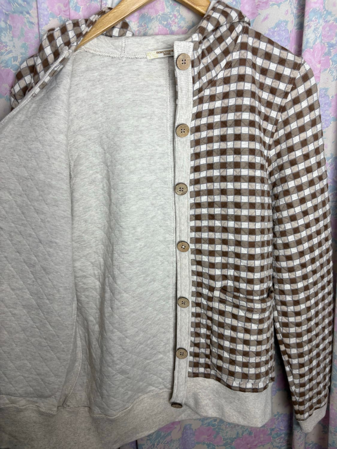 브라운 체크 누빔 후드 가디건 상품이미지10