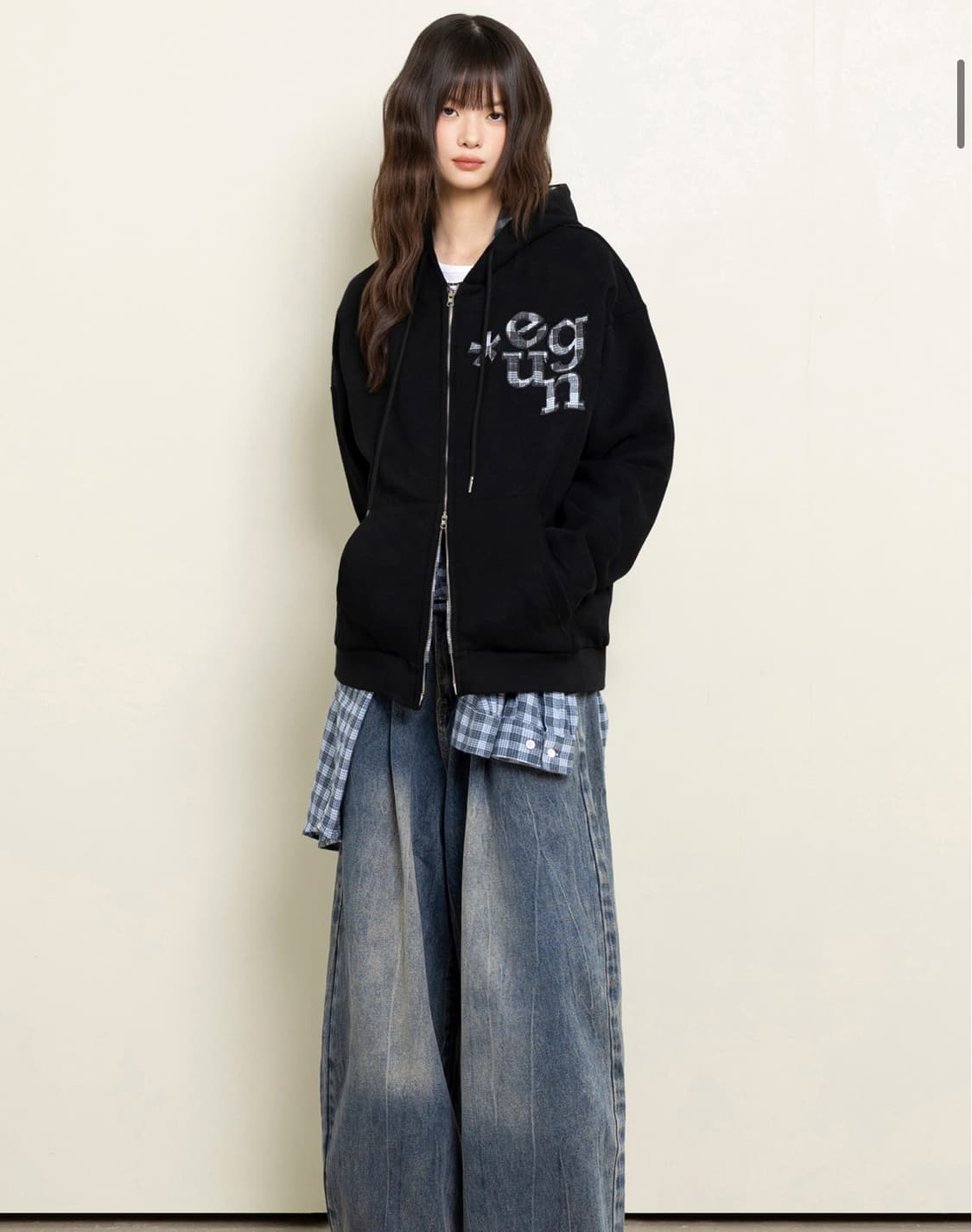 (새상품) EUGGEN 2WAY 아트웍 리버시블 스웻 후드 집업_블랙 상품이미지3