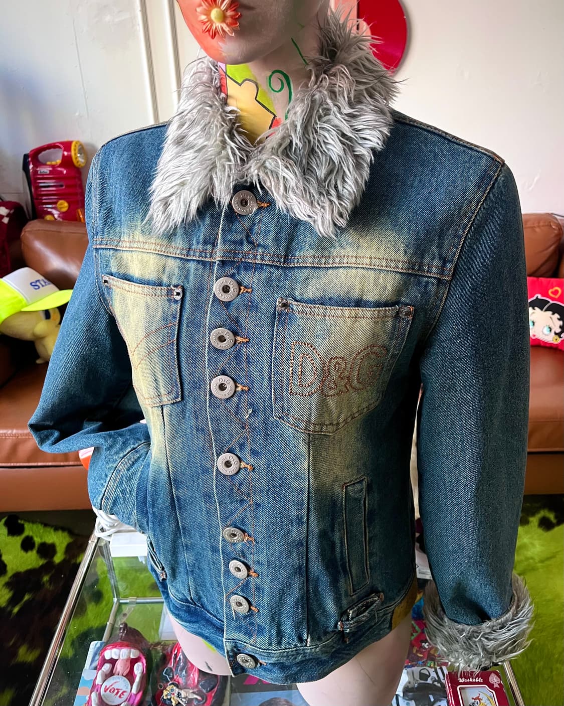 00s Dolce&Gabbana Fur Trim Denim Jacket 상품이미지2