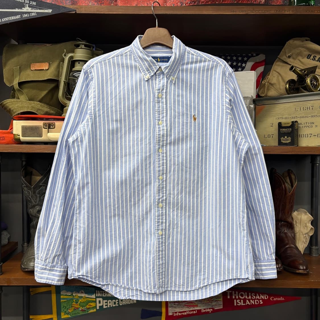 폴로 랄프로렌 신형로고 소라색 스트라이프 옥스포드 셔츠 N330 상품이미지1