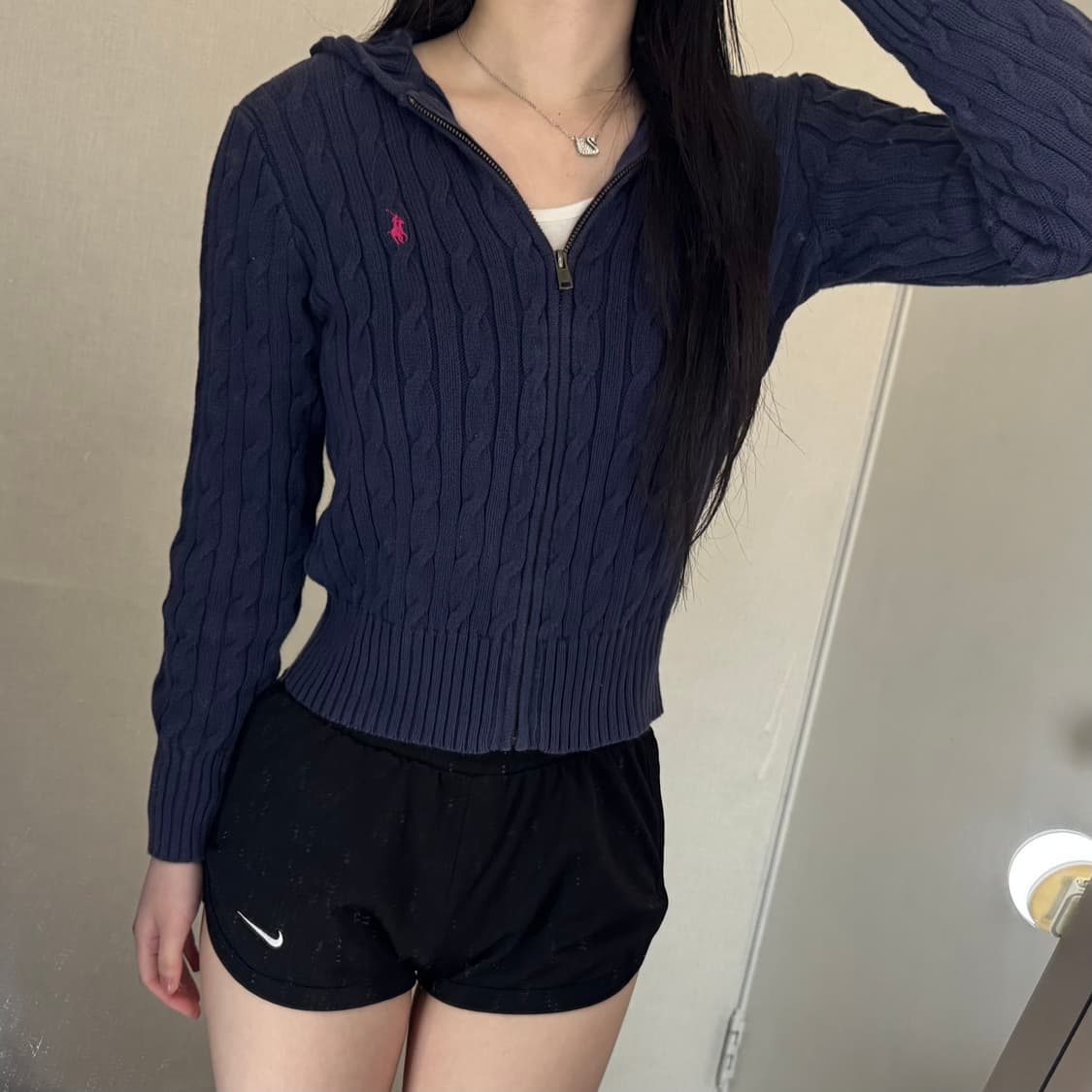 정품 폴로 케이블 니트 네이비 후드집업  상품이미지5