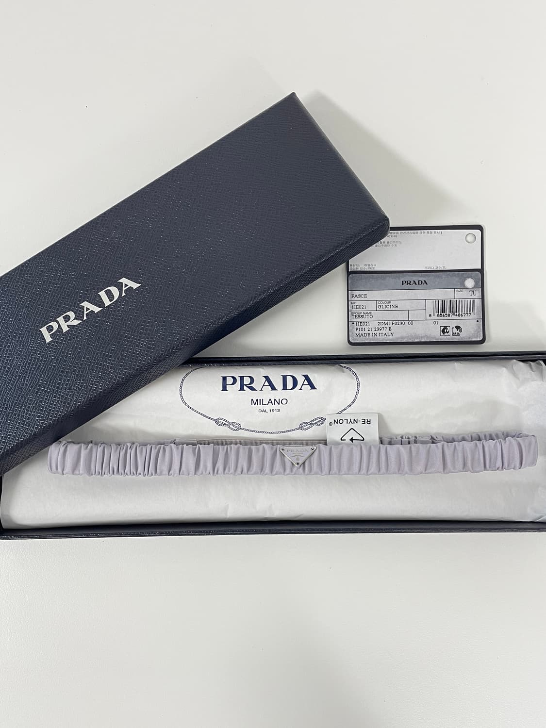 새상품 프라다 리나일론 헤어밴드 머리띠 그레이 컬러 상품이미지2