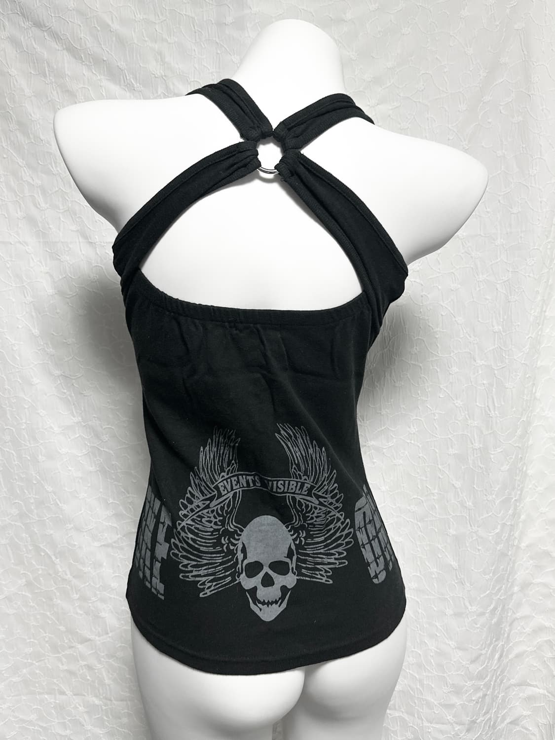 빈티지 d.i.a깔 펑크 해골 레터링 홀터넥 슬리브리스 탑 상품이미지3