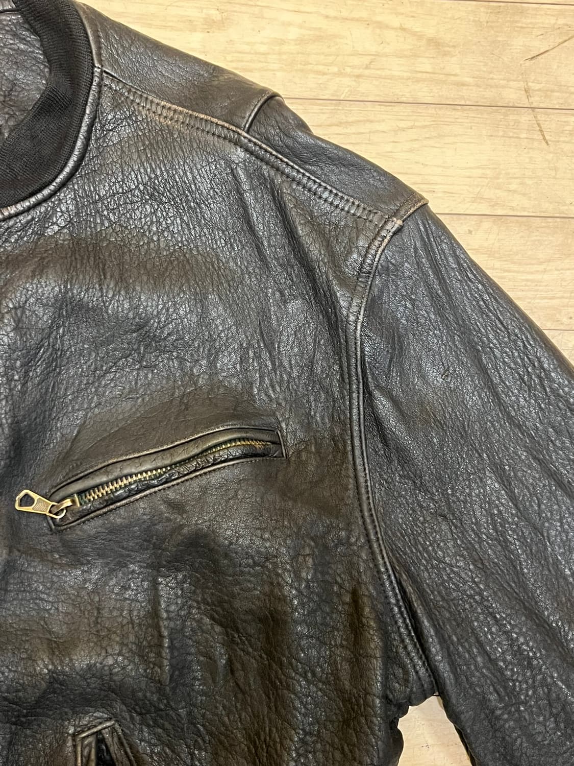 90's [XL] 이스트팩 빈티지 리얼레더 블랙 봄버 가죽 자켓 상품이미지7