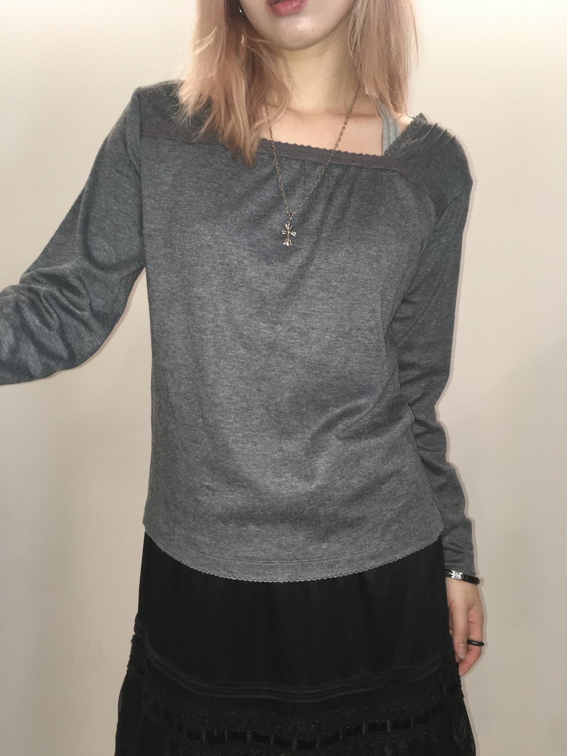jpn vintage charcoal lace long sleeve t  상품이미지4
