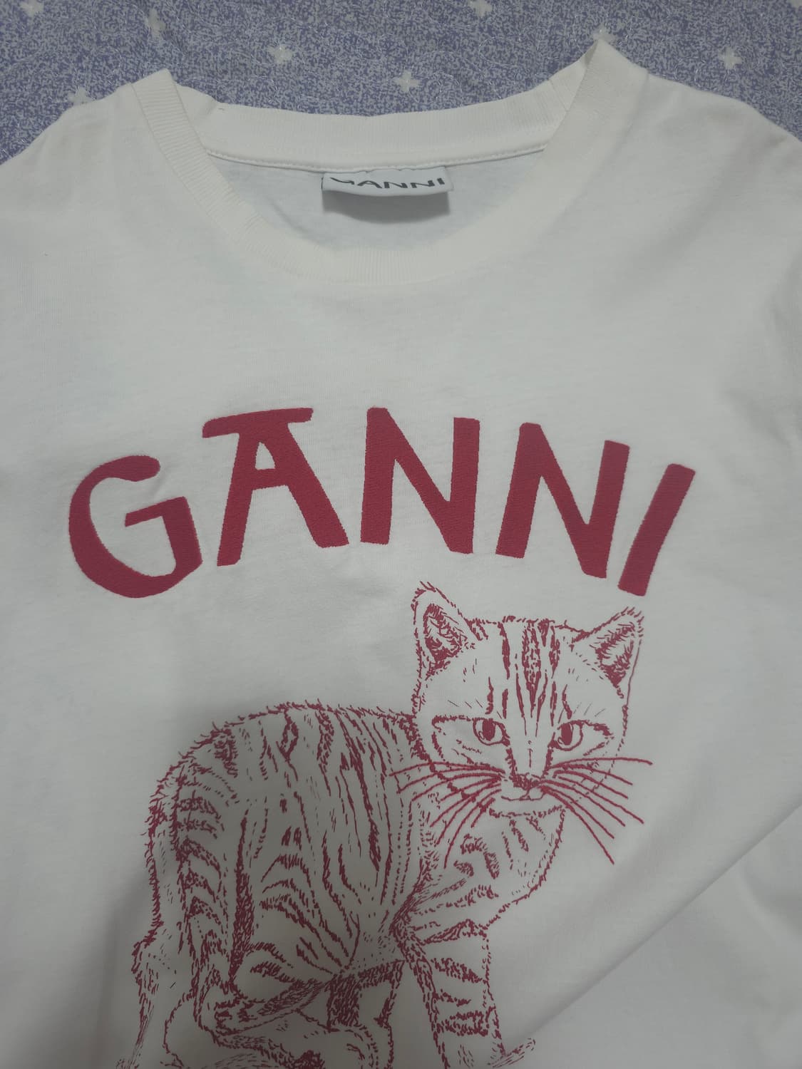 GANNI 가니 고양이 프린팅 반팔 티셔츠 화이트 S 상품이미지4