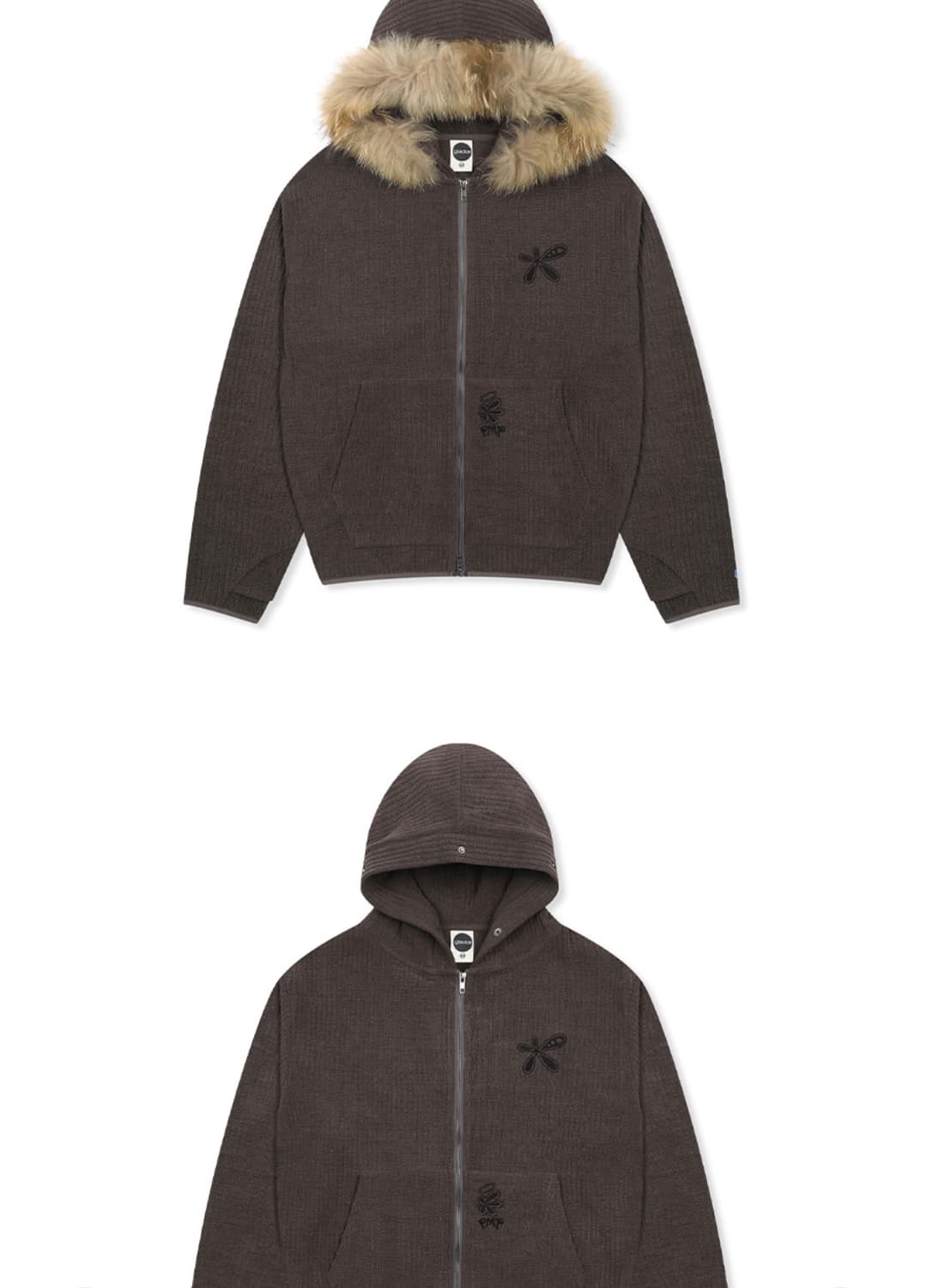 글랙 드로플랫 라쿤 퍼 집업 후드 (BROWN) 상품이미지4