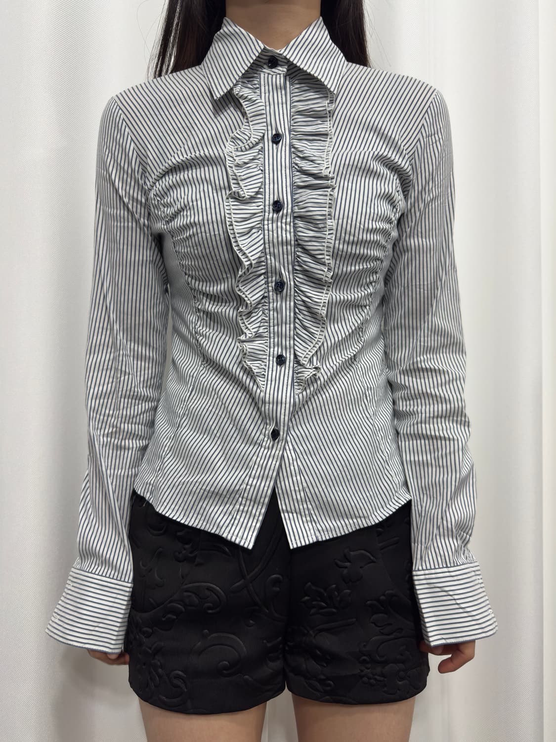 stripe frill slim shirt 상품이미지1