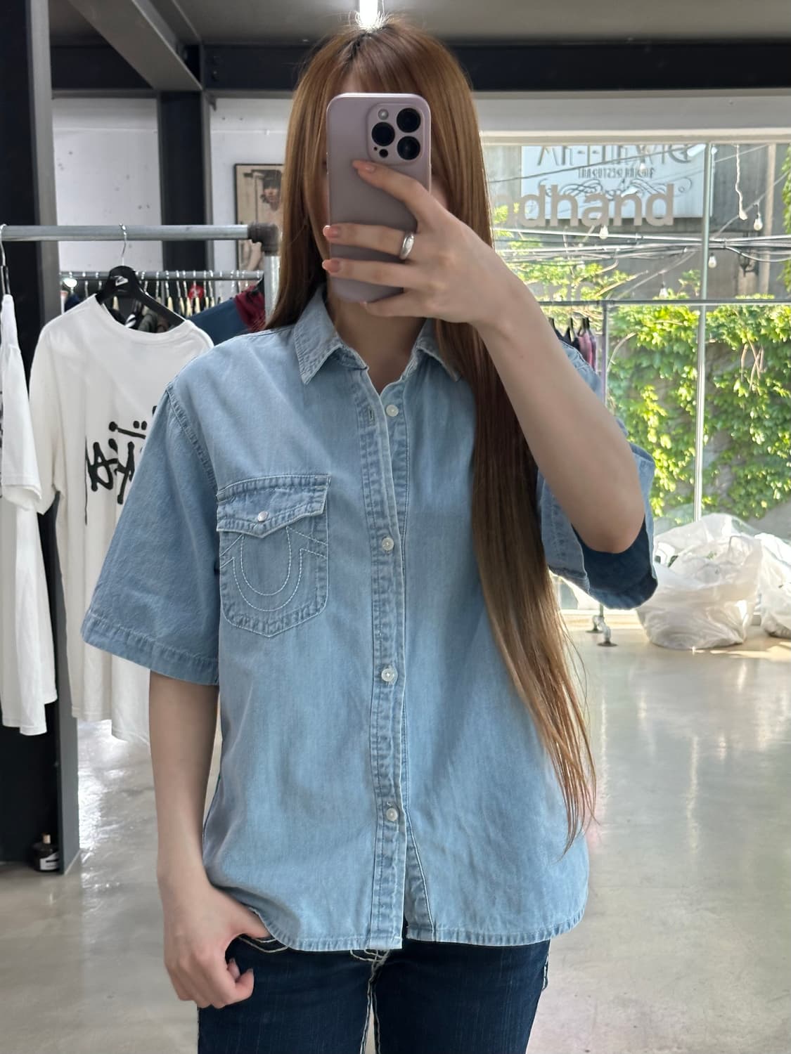 트루릴리전 스티치 데님 반팔셔츠 상품이미지1